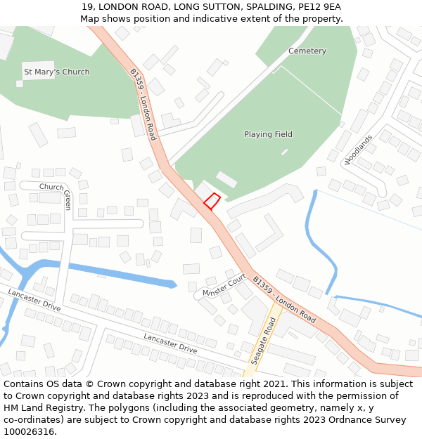 19, LONDON ROAD, LONG SUTTON, SPALDING, PE12 9EA: Location map and indicative extent of plot