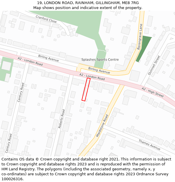 19, LONDON ROAD, RAINHAM, GILLINGHAM, ME8 7RG: Location map and indicative extent of plot