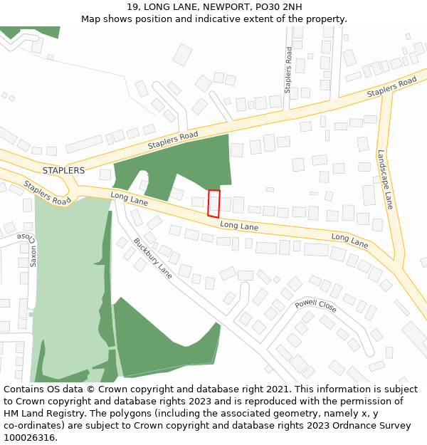 19, LONG LANE, NEWPORT, PO30 2NH: Location map and indicative extent of plot