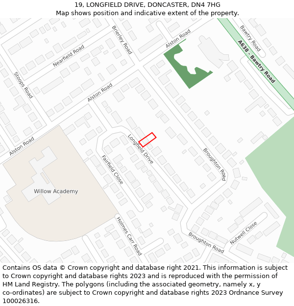 19, LONGFIELD DRIVE, DONCASTER, DN4 7HG: Location map and indicative extent of plot