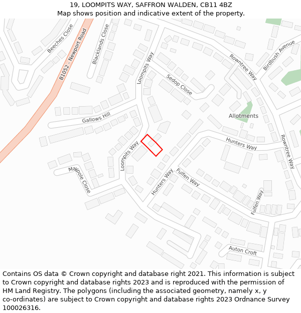 19, LOOMPITS WAY, SAFFRON WALDEN, CB11 4BZ: Location map and indicative extent of plot