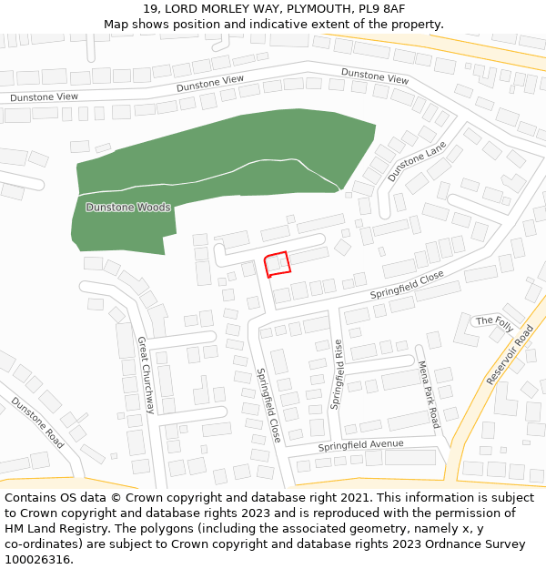 19, LORD MORLEY WAY, PLYMOUTH, PL9 8AF: Location map and indicative extent of plot