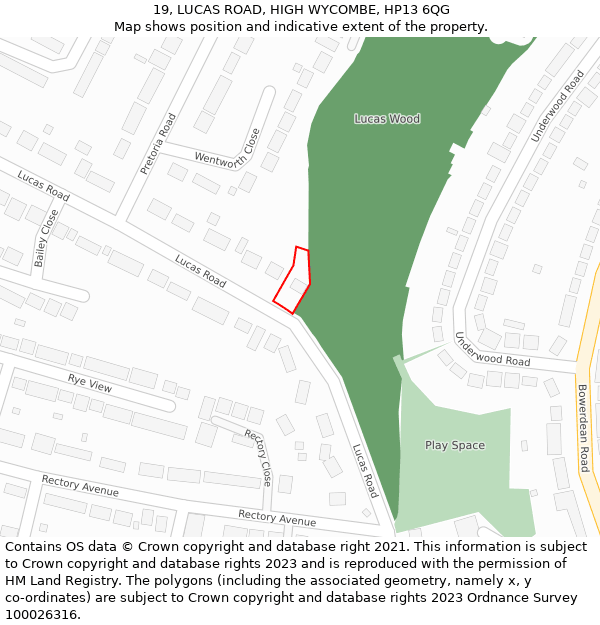 19, LUCAS ROAD, HIGH WYCOMBE, HP13 6QG: Location map and indicative extent of plot