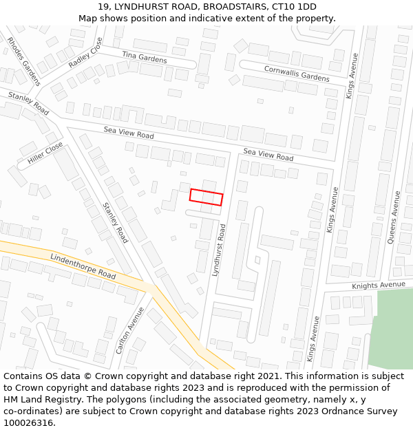 19, LYNDHURST ROAD, BROADSTAIRS, CT10 1DD: Location map and indicative extent of plot