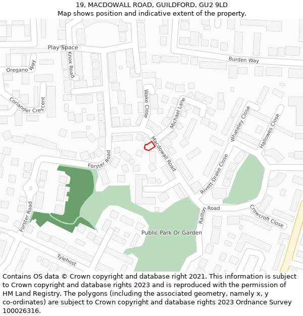 19, MACDOWALL ROAD, GUILDFORD, GU2 9LD: Location map and indicative extent of plot