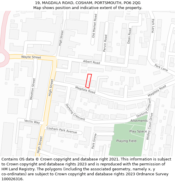 19, MAGDALA ROAD, COSHAM, PORTSMOUTH, PO6 2QG: Location map and indicative extent of plot