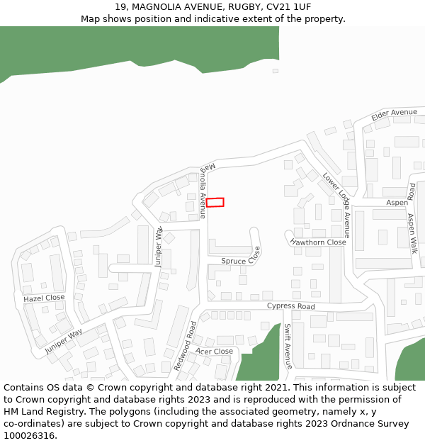 19, MAGNOLIA AVENUE, RUGBY, CV21 1UF: Location map and indicative extent of plot