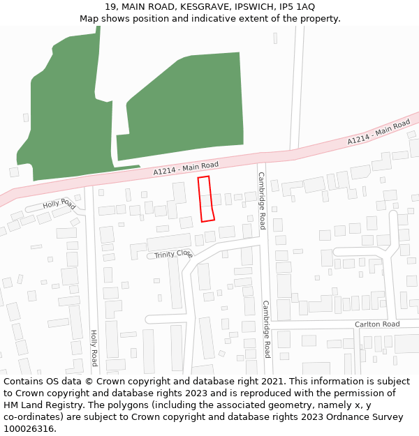 19, MAIN ROAD, KESGRAVE, IPSWICH, IP5 1AQ: Location map and indicative extent of plot