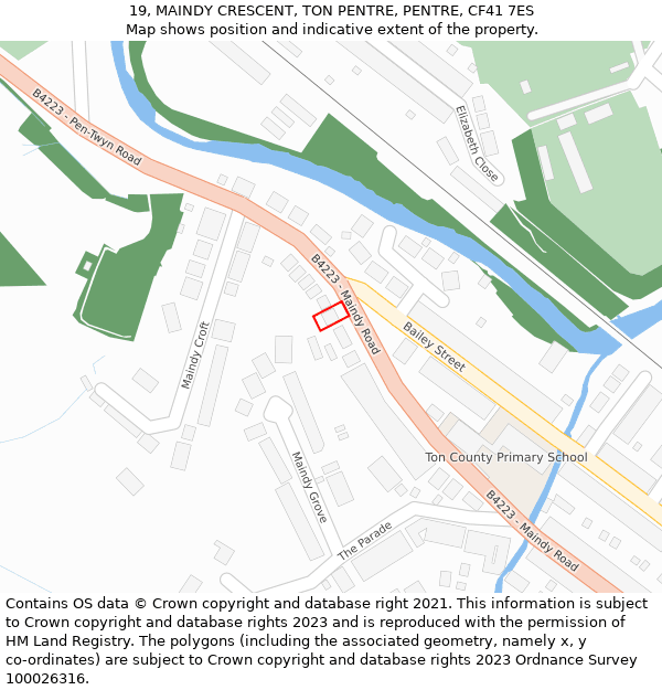 19, MAINDY CRESCENT, TON PENTRE, PENTRE, CF41 7ES: Location map and indicative extent of plot