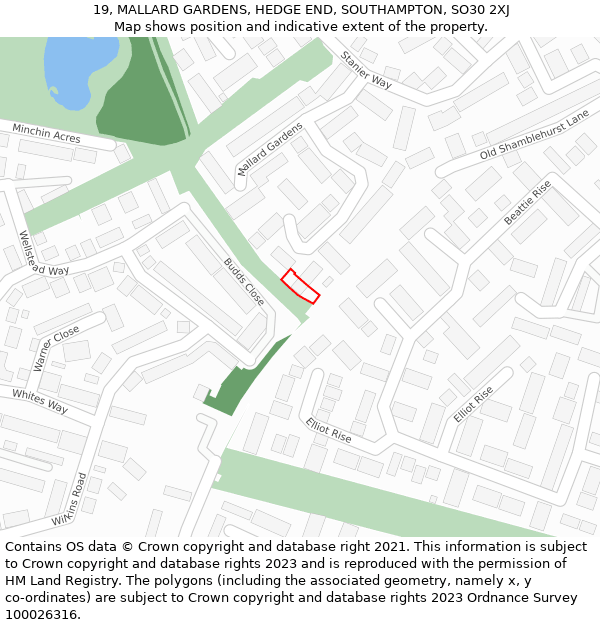 19, MALLARD GARDENS, HEDGE END, SOUTHAMPTON, SO30 2XJ: Location map and indicative extent of plot