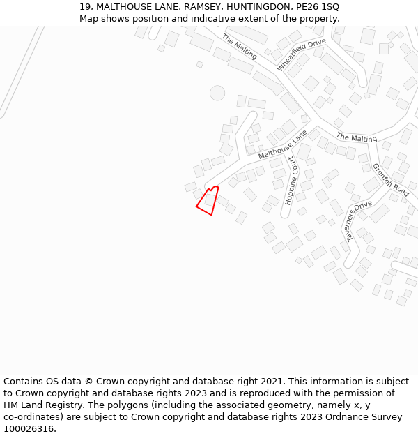 19, MALTHOUSE LANE, RAMSEY, HUNTINGDON, PE26 1SQ: Location map and indicative extent of plot