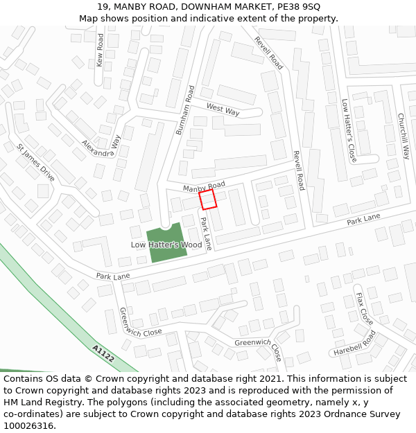 19, MANBY ROAD, DOWNHAM MARKET, PE38 9SQ: Location map and indicative extent of plot