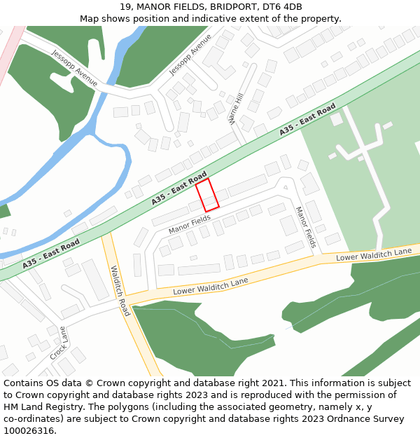 19, MANOR FIELDS, BRIDPORT, DT6 4DB: Location map and indicative extent of plot