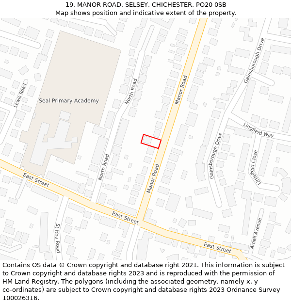 19, MANOR ROAD, SELSEY, CHICHESTER, PO20 0SB: Location map and indicative extent of plot