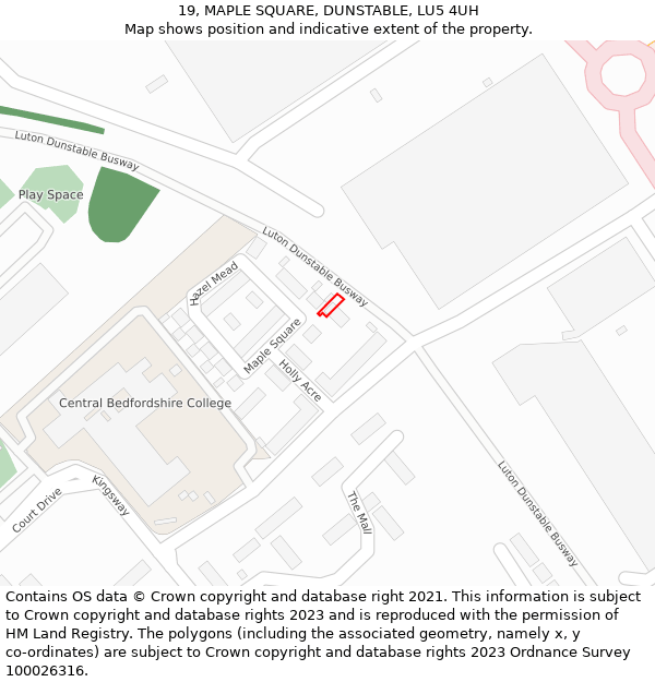 19, MAPLE SQUARE, DUNSTABLE, LU5 4UH: Location map and indicative extent of plot