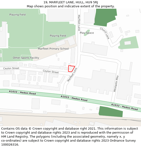 19, MARFLEET LANE, HULL, HU9 5RJ: Location map and indicative extent of plot