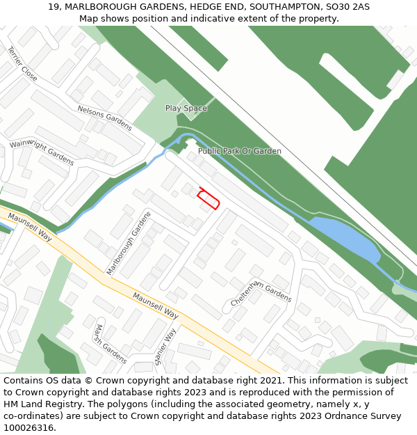 19, MARLBOROUGH GARDENS, HEDGE END, SOUTHAMPTON, SO30 2AS: Location map and indicative extent of plot