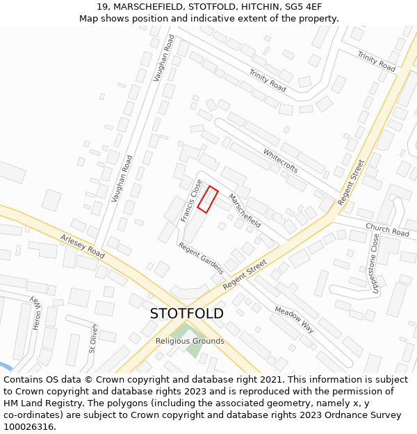 19, MARSCHEFIELD, STOTFOLD, HITCHIN, SG5 4EF: Location map and indicative extent of plot