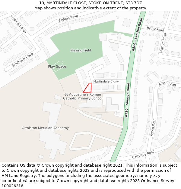 19, MARTINDALE CLOSE, STOKE-ON-TRENT, ST3 7DZ: Location map and indicative extent of plot