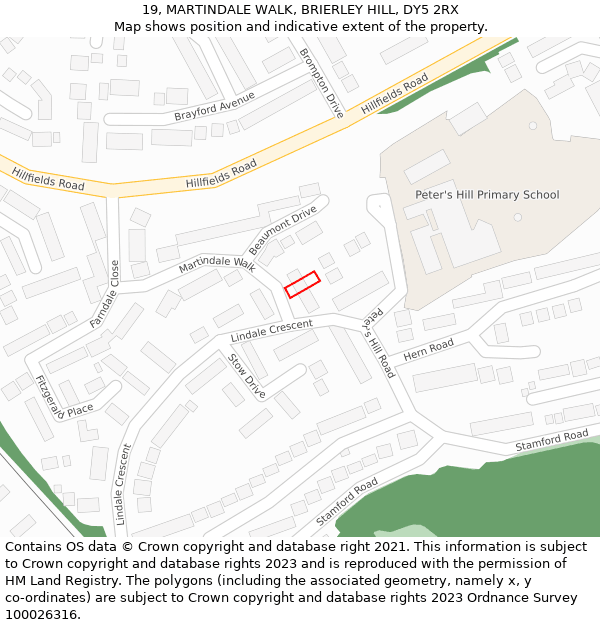 19, MARTINDALE WALK, BRIERLEY HILL, DY5 2RX: Location map and indicative extent of plot