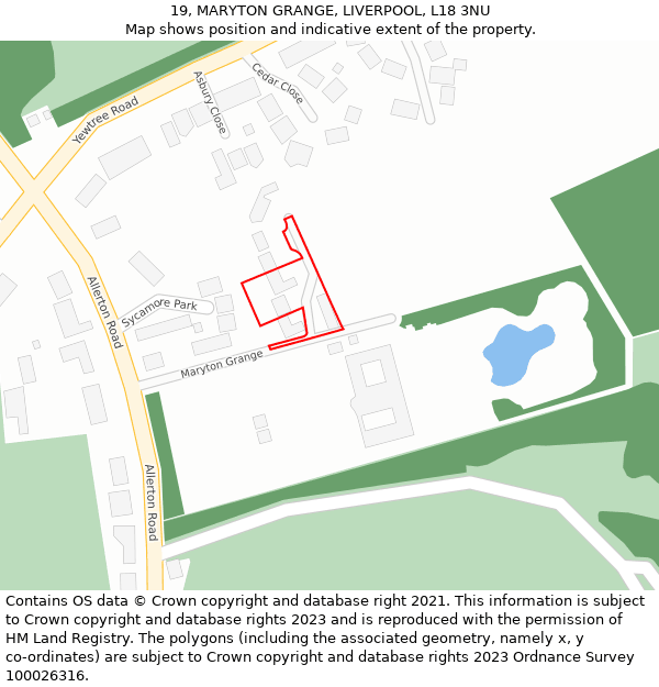 19, MARYTON GRANGE, LIVERPOOL, L18 3NU: Location map and indicative extent of plot