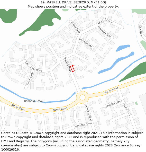 19, MASKELL DRIVE, BEDFORD, MK41 0GJ: Location map and indicative extent of plot