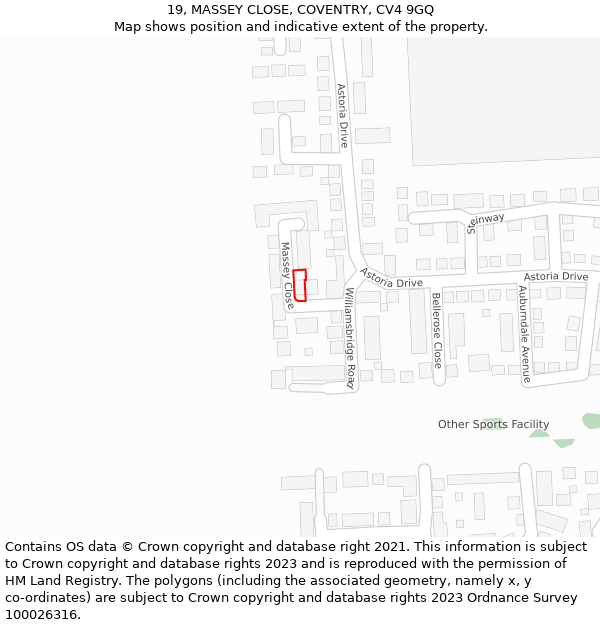 19, MASSEY CLOSE, COVENTRY, CV4 9GQ: Location map and indicative extent of plot