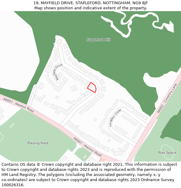 19, MAYFIELD DRIVE, STAPLEFORD, NOTTINGHAM, NG9 8JF: Location map and indicative extent of plot