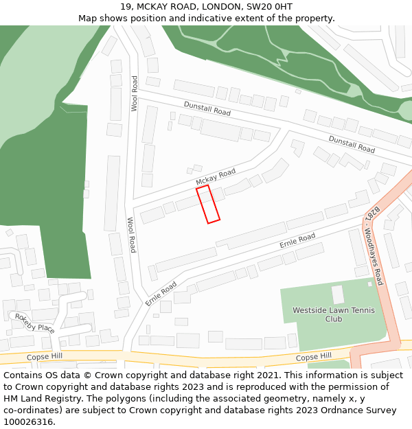 19, MCKAY ROAD, LONDON, SW20 0HT: Location map and indicative extent of plot