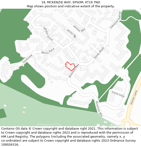 19, MCKENZIE WAY, EPSOM, KT19 7ND: Location map and indicative extent of plot