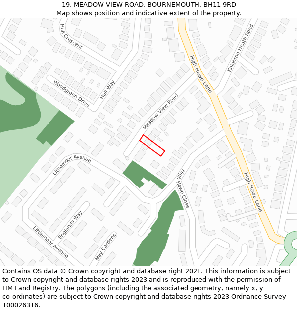 19, MEADOW VIEW ROAD, BOURNEMOUTH, BH11 9RD: Location map and indicative extent of plot
