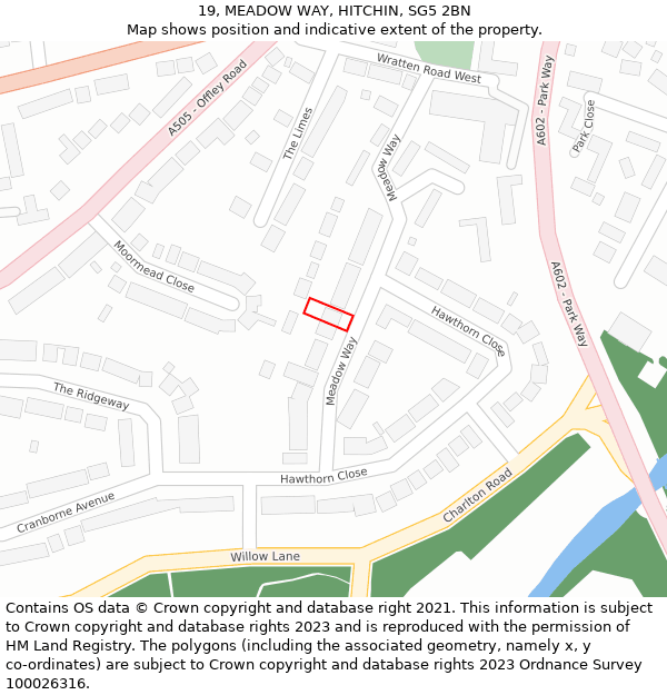 19, MEADOW WAY, HITCHIN, SG5 2BN: Location map and indicative extent of plot