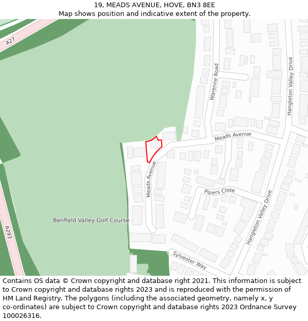 19, MEADS AVENUE, HOVE, BN3 8EE: Location map and indicative extent of plot