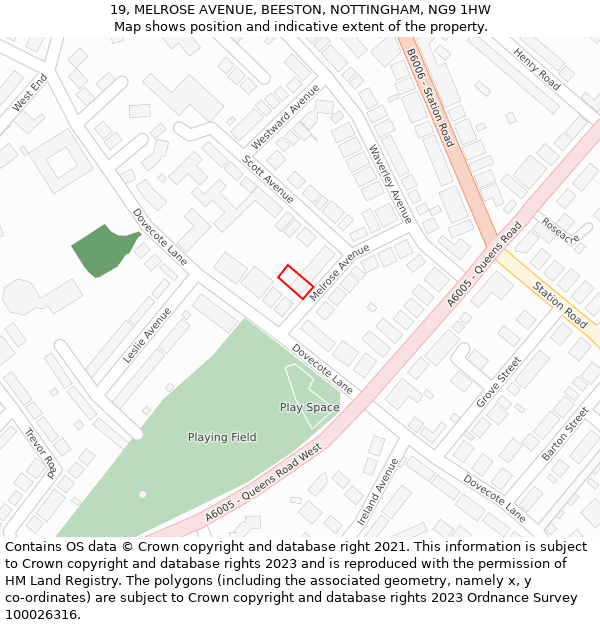 19, MELROSE AVENUE, BEESTON, NOTTINGHAM, NG9 1HW: Location map and indicative extent of plot