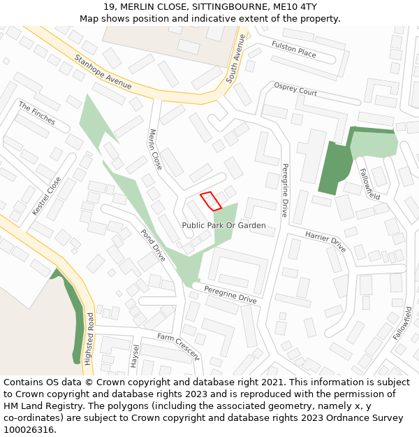 19, MERLIN CLOSE, SITTINGBOURNE, ME10 4TY: Location map and indicative extent of plot