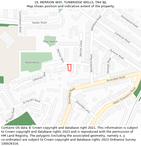 19, MERRION WAY, TUNBRIDGE WELLS, TN4 9JL: Location map and indicative extent of plot