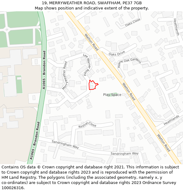 19, MERRYWEATHER ROAD, SWAFFHAM, PE37 7GB: Location map and indicative extent of plot