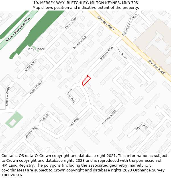 19, MERSEY WAY, BLETCHLEY, MILTON KEYNES, MK3 7PS: Location map and indicative extent of plot