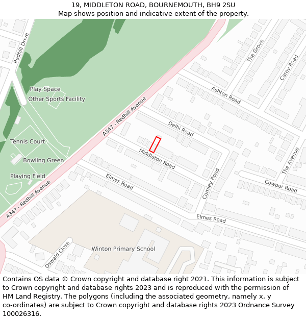 19, MIDDLETON ROAD, BOURNEMOUTH, BH9 2SU: Location map and indicative extent of plot