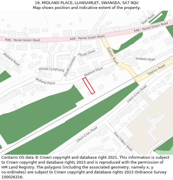 19, MIDLAND PLACE, LLANSAMLET, SWANSEA, SA7 9QU: Location map and indicative extent of plot