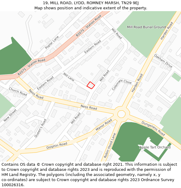 19, MILL ROAD, LYDD, ROMNEY MARSH, TN29 9EJ: Location map and indicative extent of plot