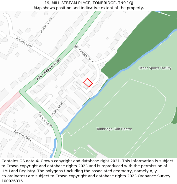 19, MILL STREAM PLACE, TONBRIDGE, TN9 1QJ: Location map and indicative extent of plot
