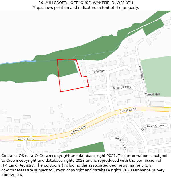 19, MILLCROFT, LOFTHOUSE, WAKEFIELD, WF3 3TH: Location map and indicative extent of plot