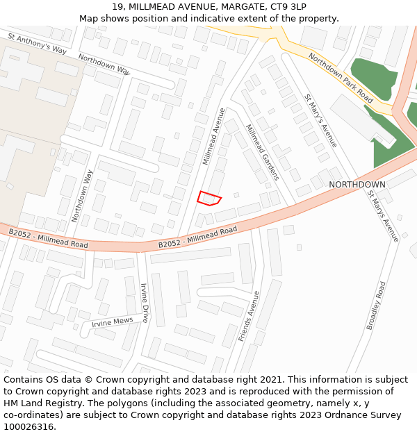 19, MILLMEAD AVENUE, MARGATE, CT9 3LP: Location map and indicative extent of plot