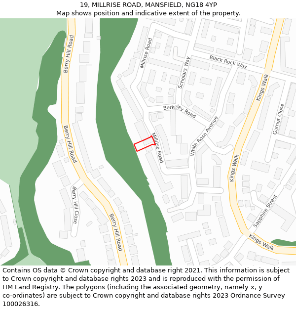 19, MILLRISE ROAD, MANSFIELD, NG18 4YP: Location map and indicative extent of plot