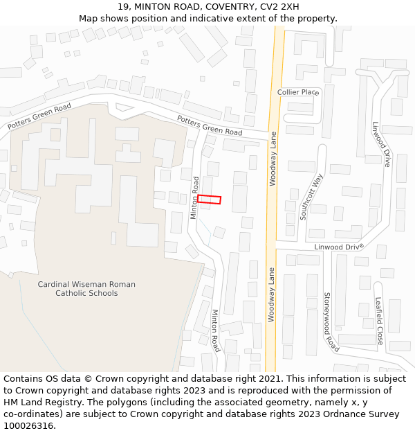 19, MINTON ROAD, COVENTRY, CV2 2XH: Location map and indicative extent of plot