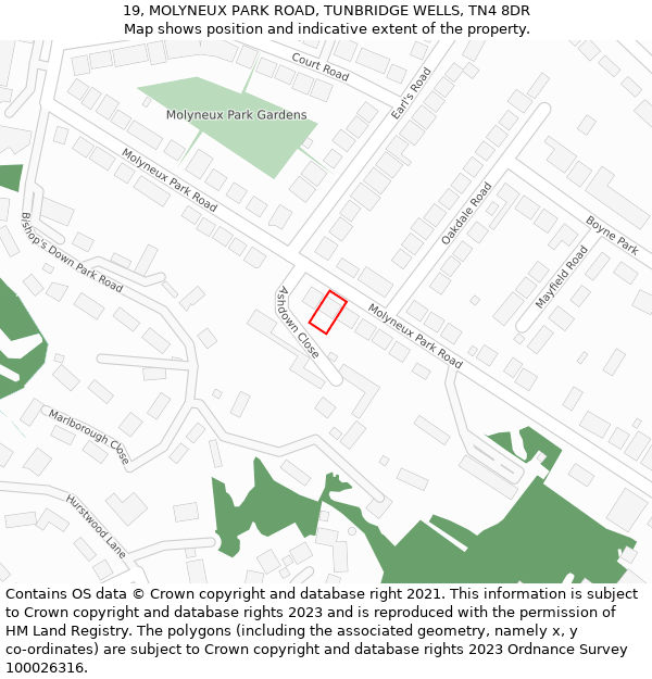 19, MOLYNEUX PARK ROAD, TUNBRIDGE WELLS, TN4 8DR: Location map and indicative extent of plot