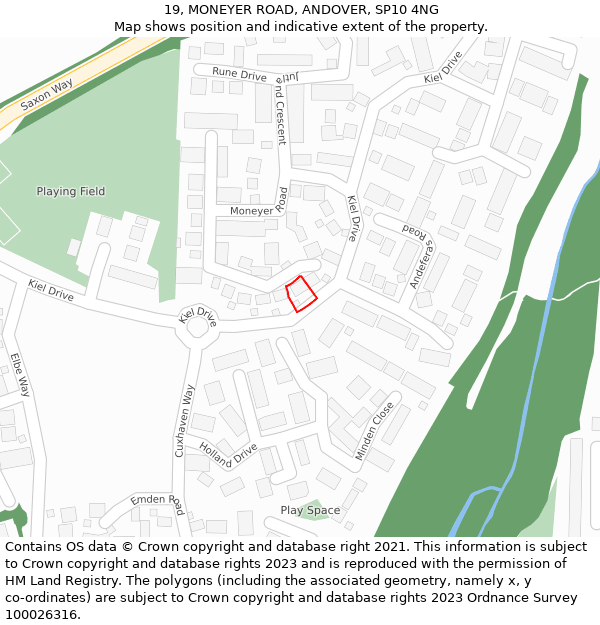 19, MONEYER ROAD, ANDOVER, SP10 4NG: Location map and indicative extent of plot