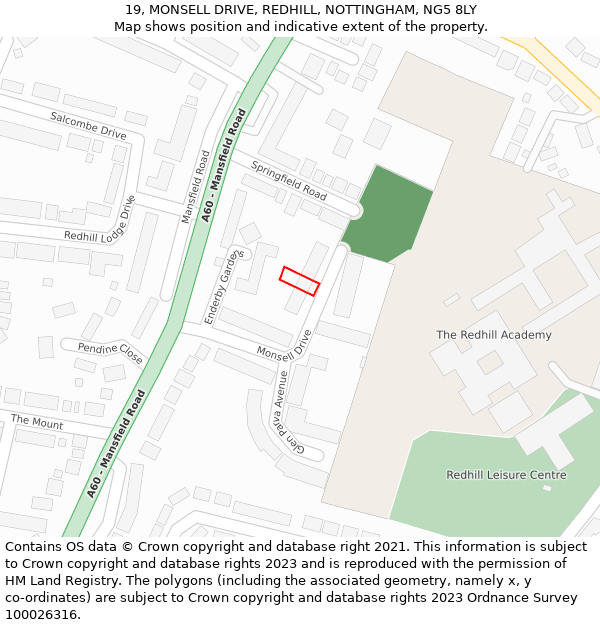 19, MONSELL DRIVE, REDHILL, NOTTINGHAM, NG5 8LY: Location map and indicative extent of plot