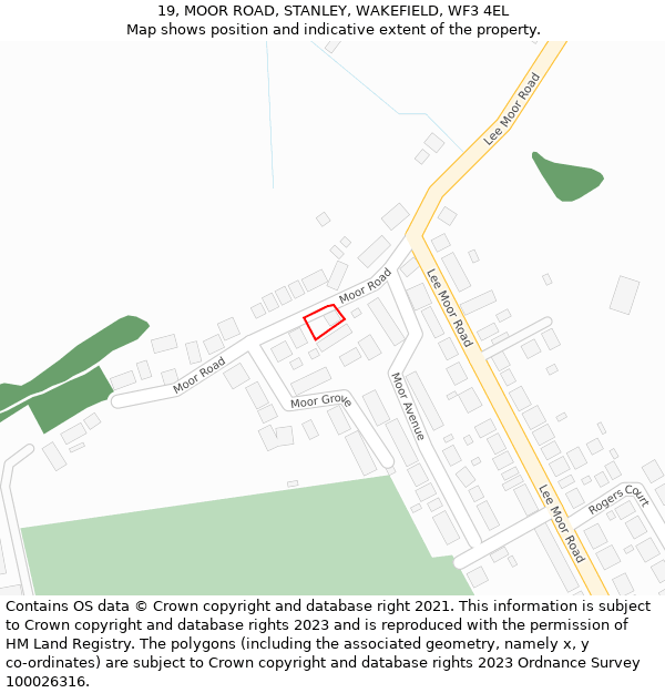 19, MOOR ROAD, STANLEY, WAKEFIELD, WF3 4EL: Location map and indicative extent of plot